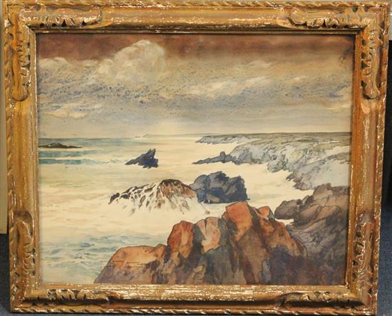 Ernest Guerin (1887-1952) La Côte Sauvage, Quiberon, Bretagne, 14.5 x 17.75in.